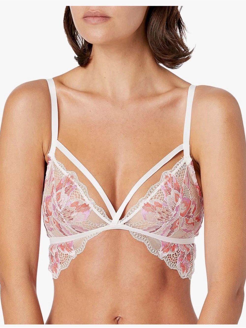 Cosabella Paradiso Rosa Pink and White Floral Lace Bralette Petite Med